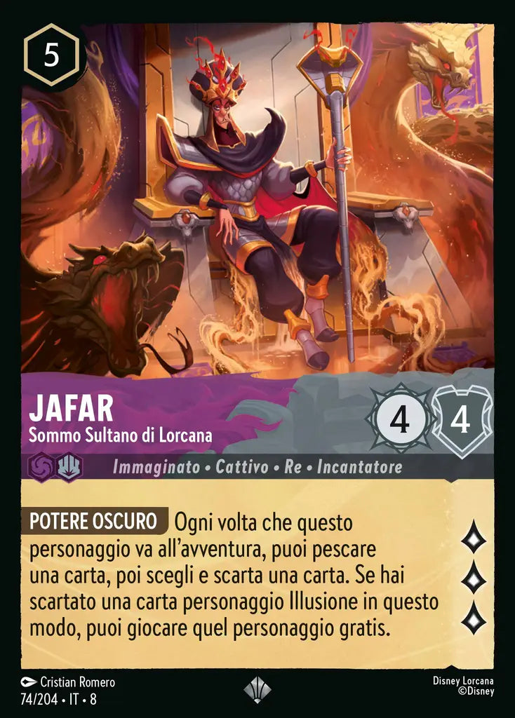 #74 #204 Jafar - Sommo Sultano di Lorcana Ametista-acciaio - super rara - foil