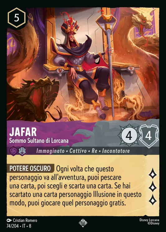 #74	#204	Jafar - Sommo Sultano di Lorcana	Ametista-acciaio	-	super rara	- foil