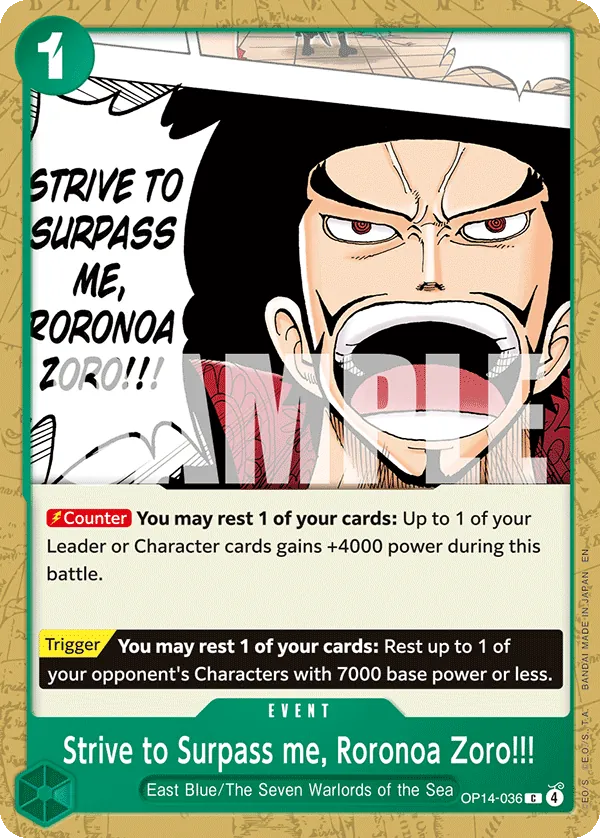 036/218 - OP14 - Strive to Surpass me, Roronoa Zoro!!! - Near Mint - The Azure Sea's Seven - ENG - comune